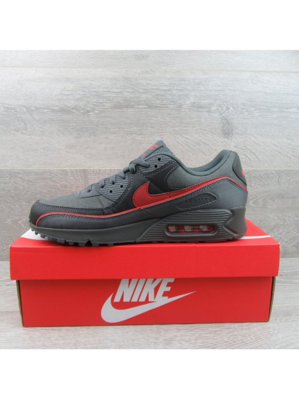 Nike Air Max 90 Premium Men's Size 10.5 Iron Grey Red Shoes NEW - Picture 3 of 16